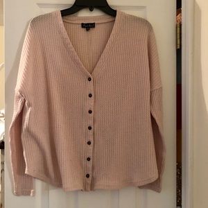 Waffle knit button down blouse
